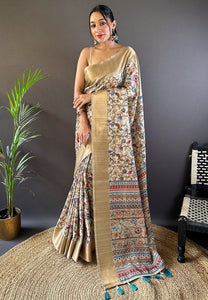 Cream Tussar Silk Saree With Blouse Piece | TRENDBUY