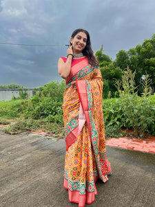 Pure Dola Silk Digital Print Saree with Tassel Edges | TRENDBUY
