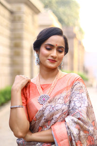Light Orange Printed Saree | TRENDBUY