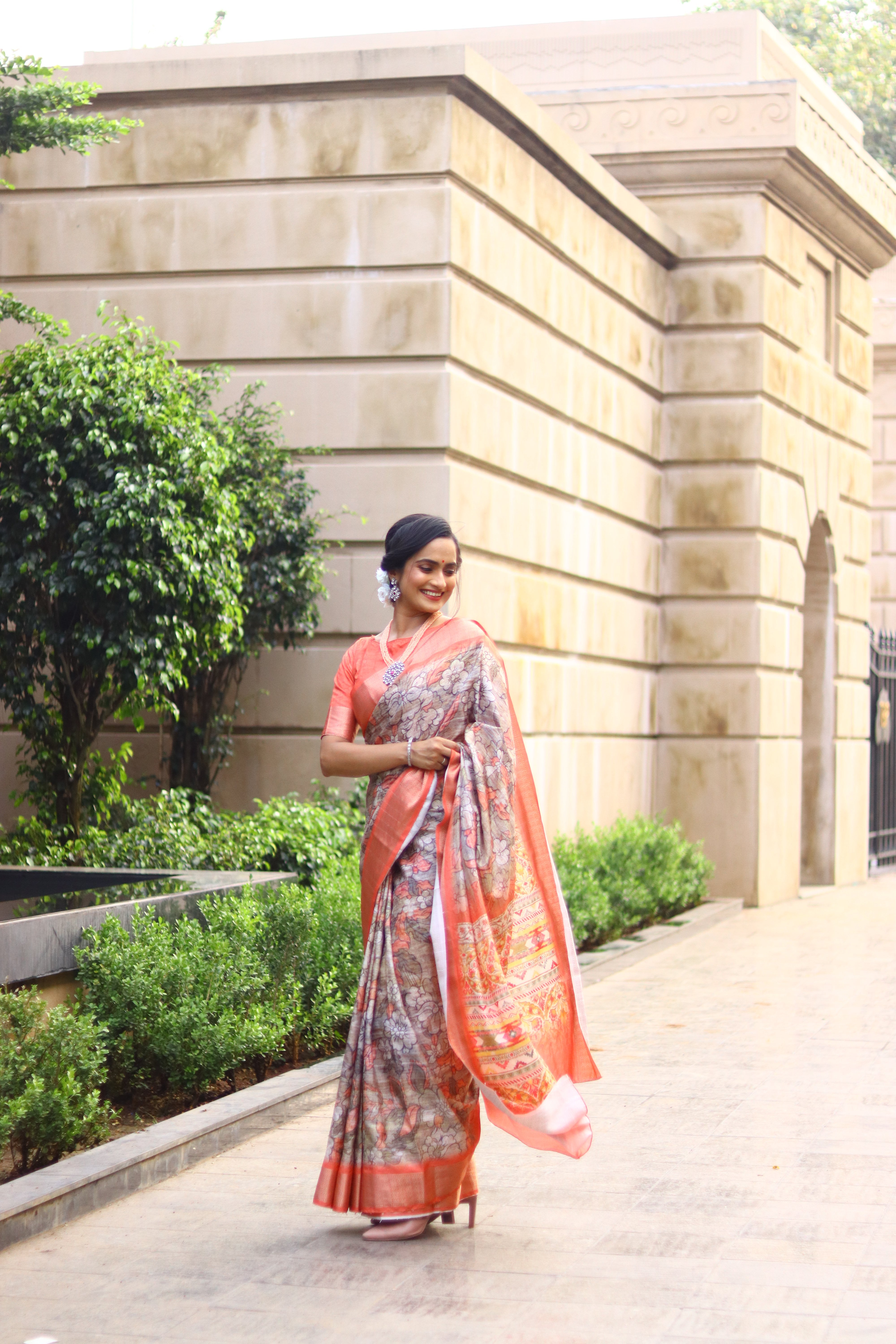 Light Orange Printed Saree