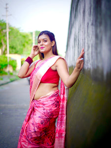 Reddish Pink floral Printed Saree | TRENDBUY