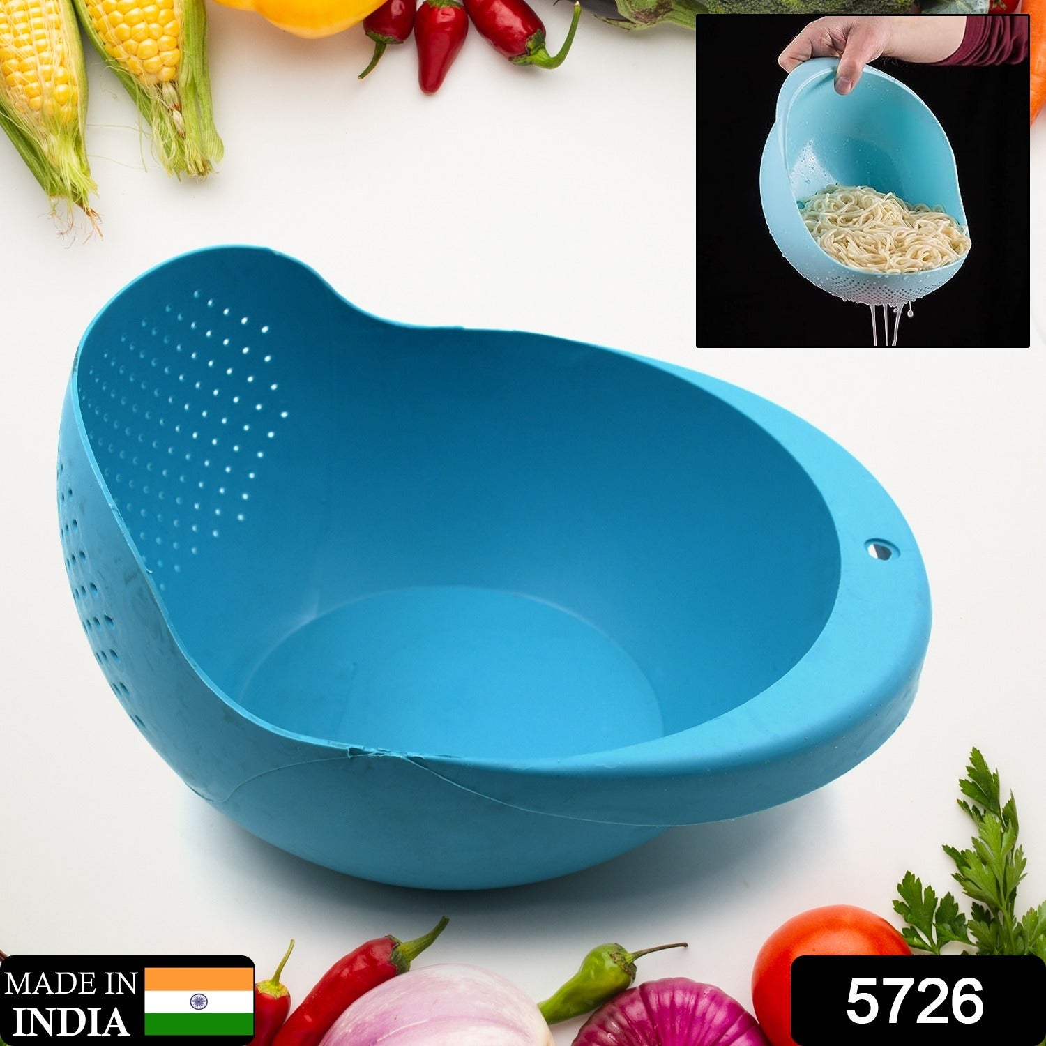 5726 Plastic Rice Bowl Food Strainer Thick Drain Basket For Rice Vegetable Fruit Strainer Colander Fruit Basket Pasta Strainer Washing Bowl (1 Pc )