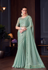 Ice Green Double tone Silk Wedding Saree | TRENDBUY
