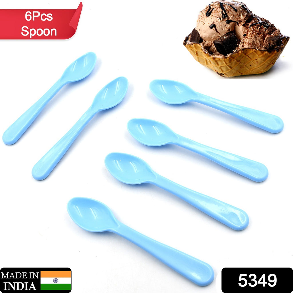 Colorful 6-piece ABS plastic tea and coffee spoon set, heat-resistant for food use.