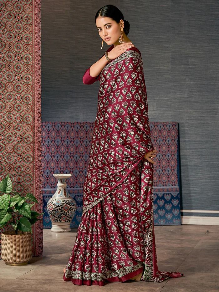 Beautiful Indian traditional Ajrakh print saree