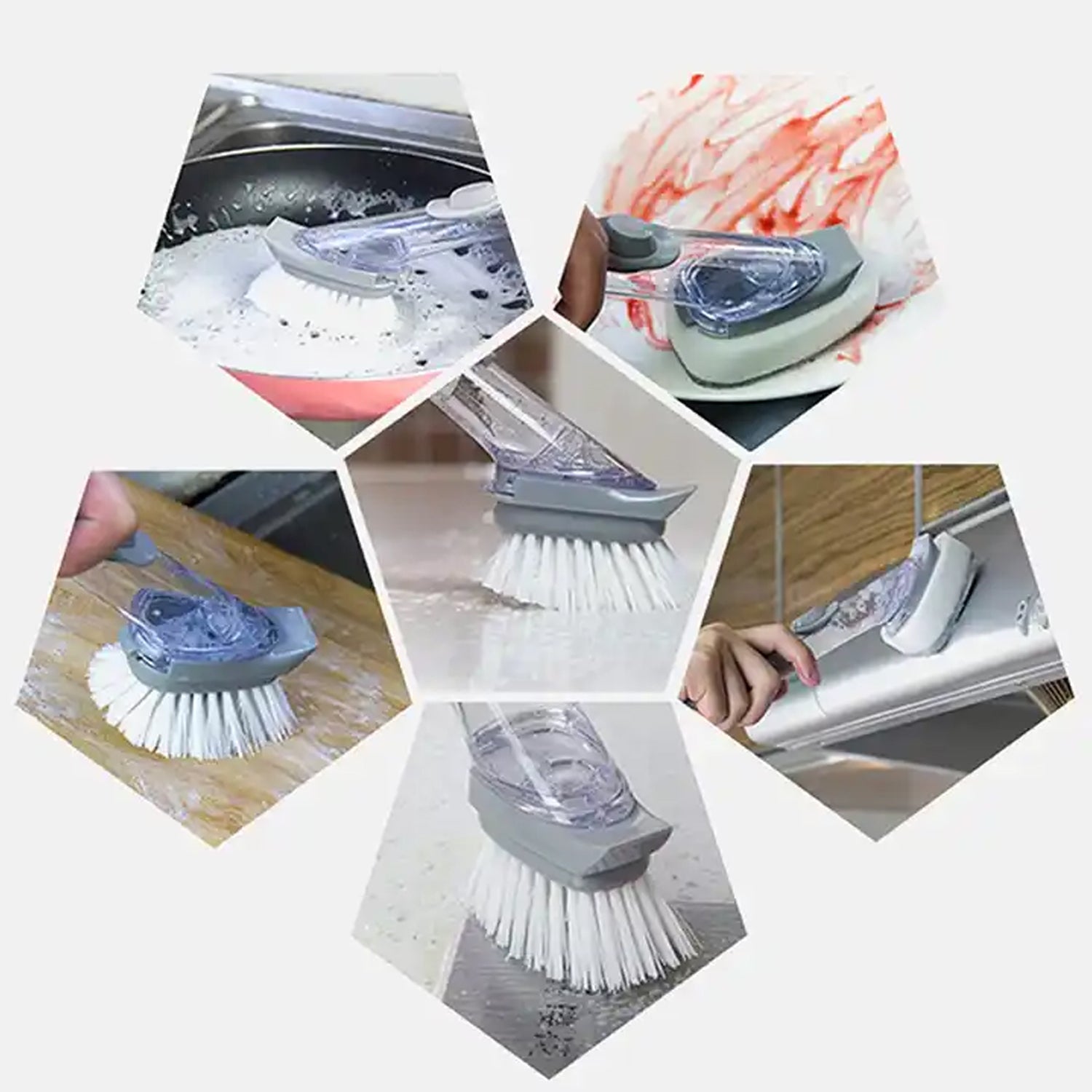 Home Kitchen Cleaning Brushes Scrubber Soap Dispenser Scrub Brush For Pans Pots And Bathtub Sink (5 In 1 )