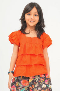 Girls pure cotton layered orange top | TRENDBUY