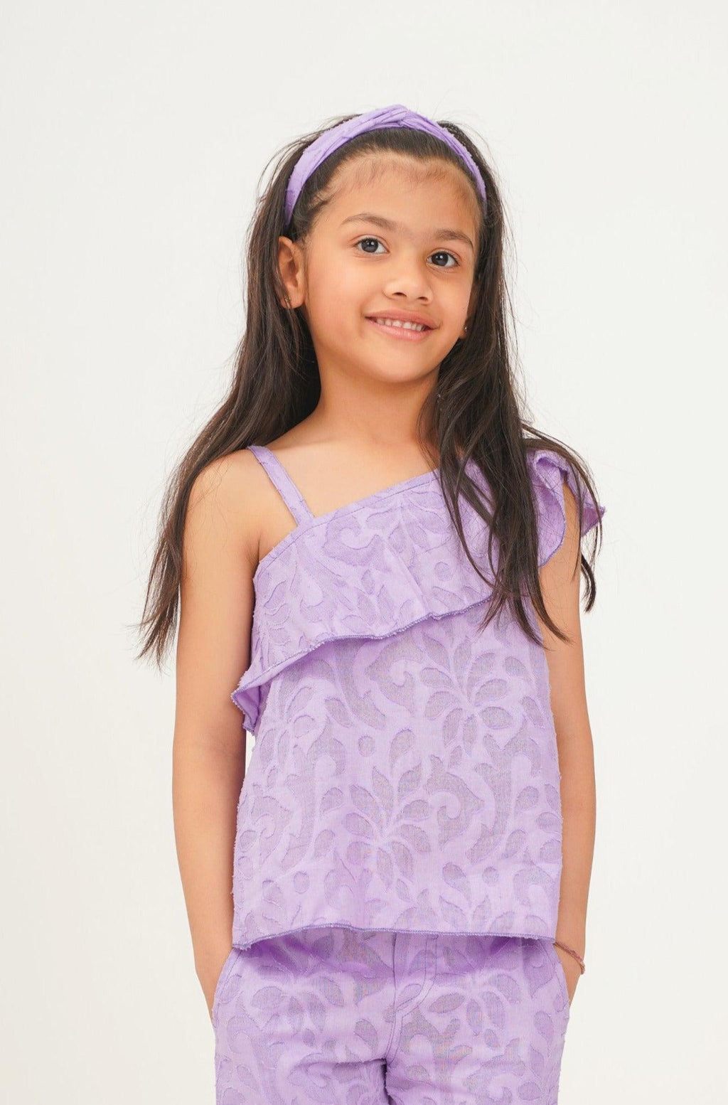 Girls' lavender textured cotton summer top