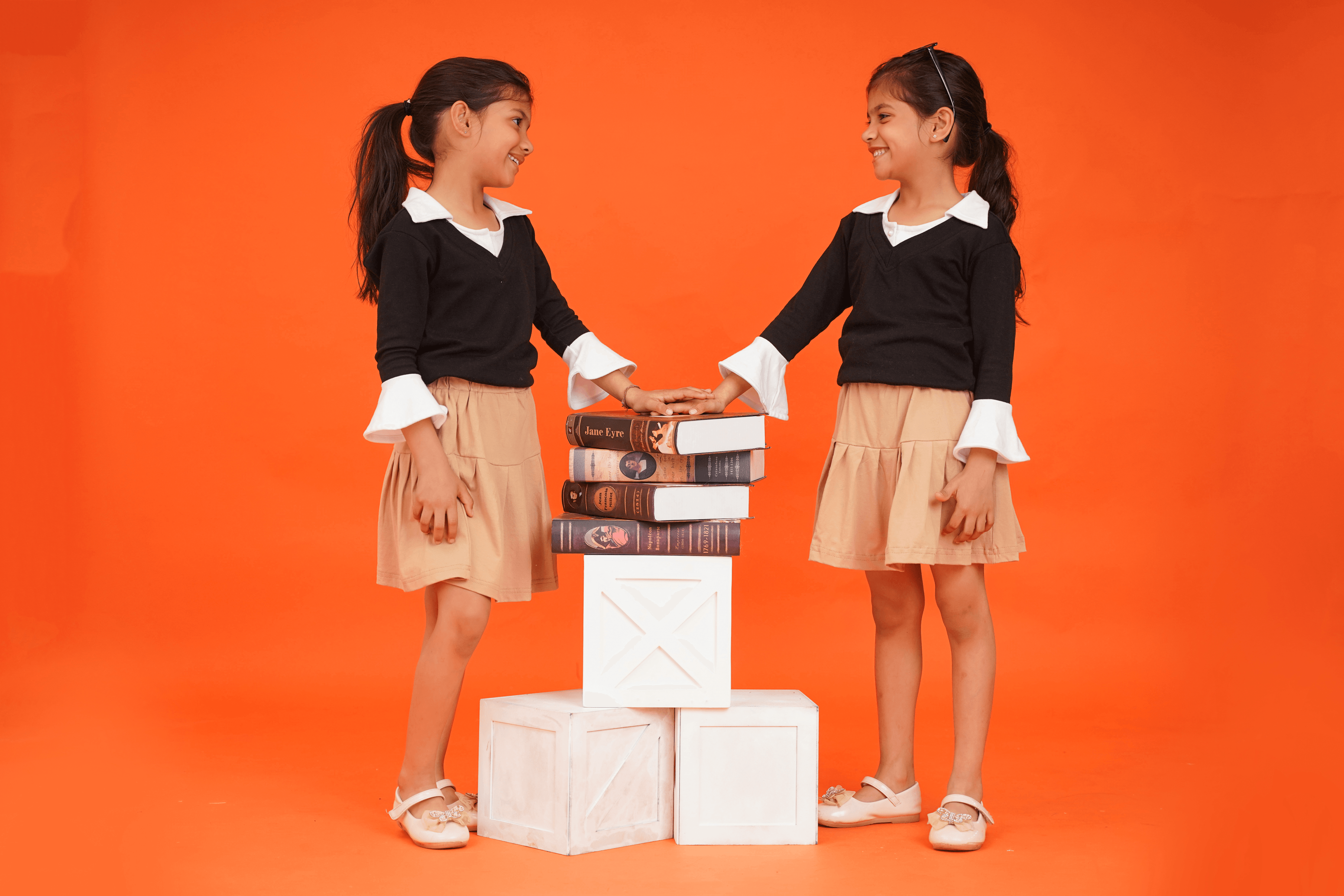 Girls Black Top with Brown Skorts Set - 100% Cotton Knit