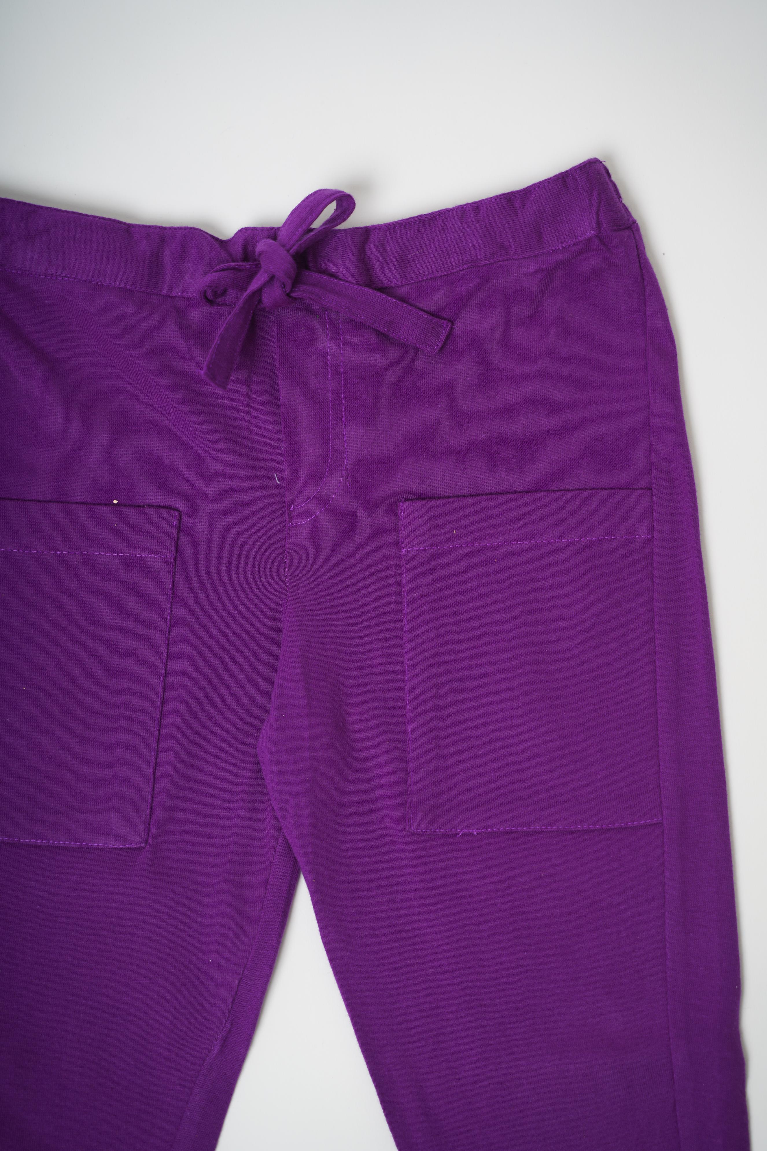 Girls 100% Cotton Knit Purple Loungewear with pockets