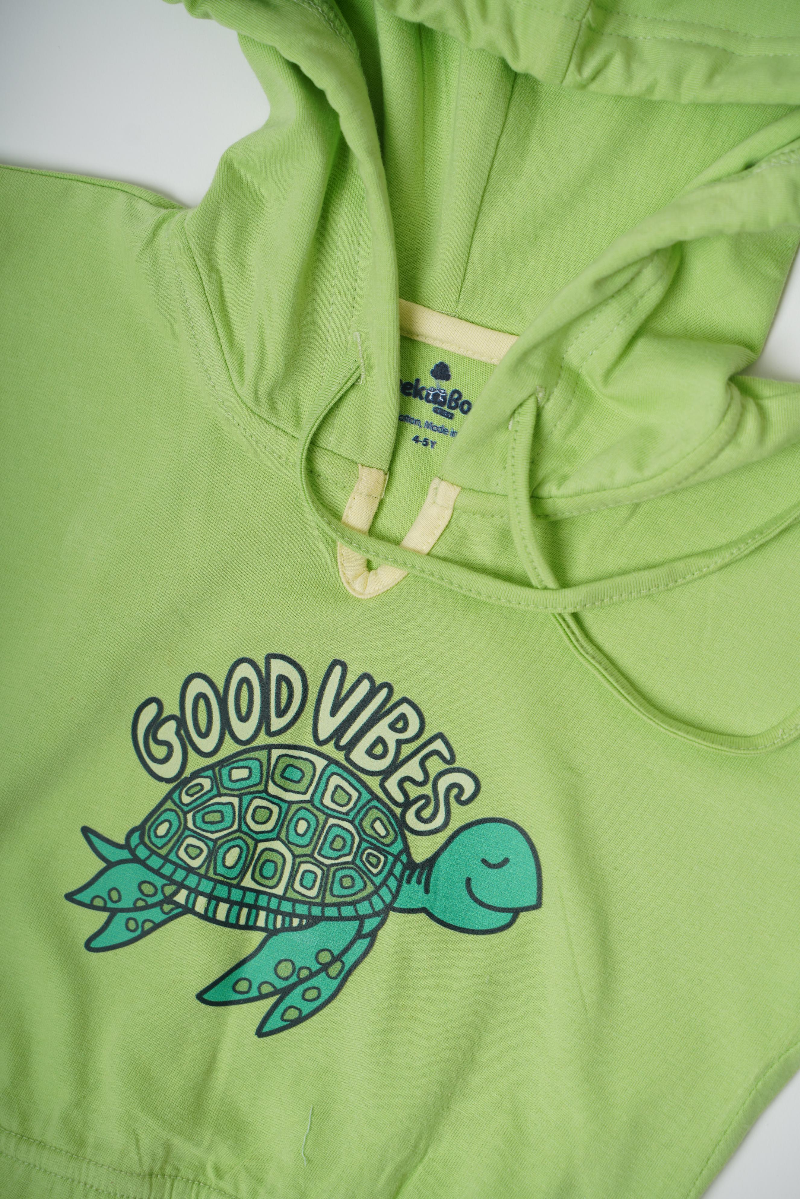 Girls Cotton Knit Green Hoodie for Summers - Sleeveless Hoodie