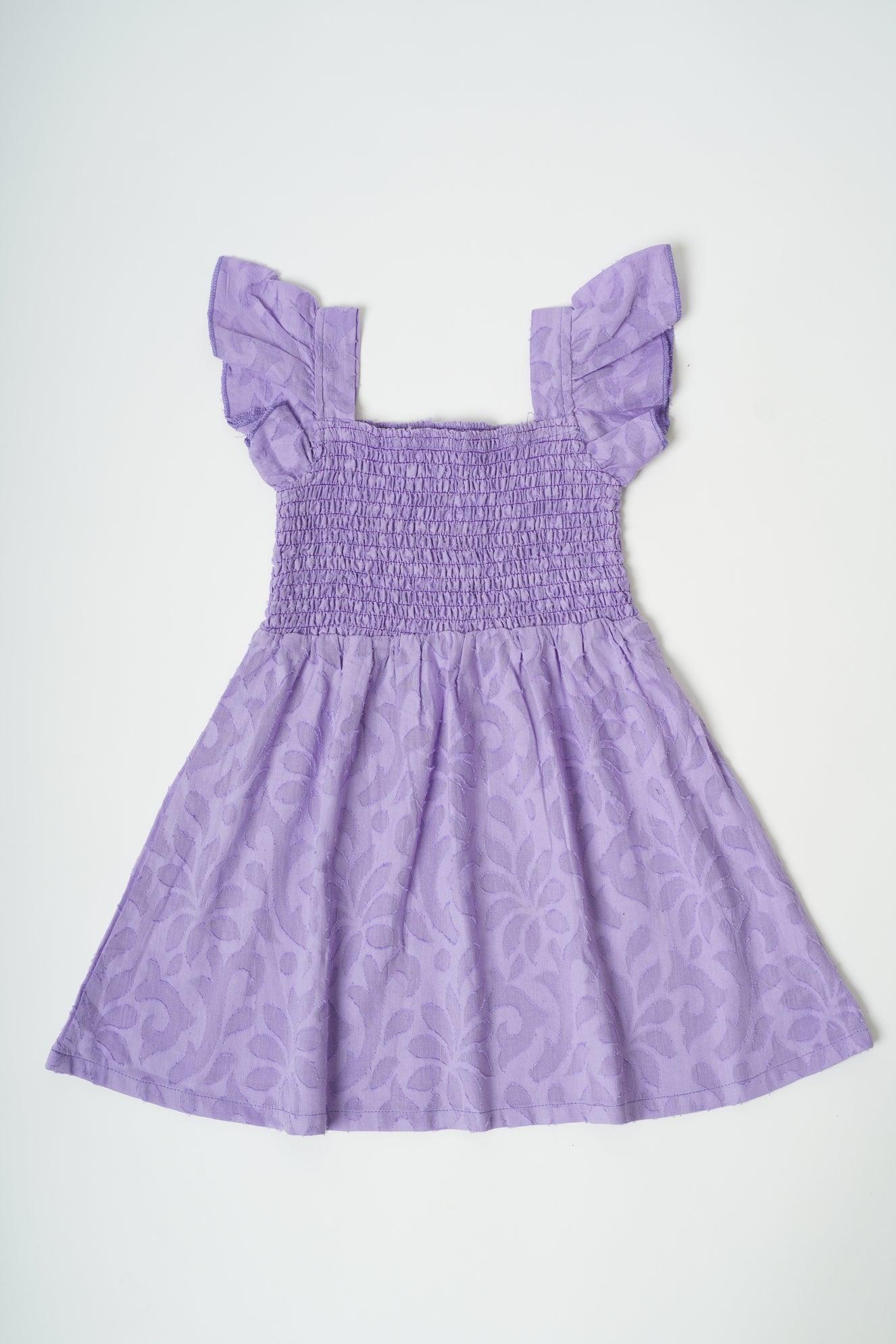 Girls Textured Cotton Smocking chest Dress with free headband