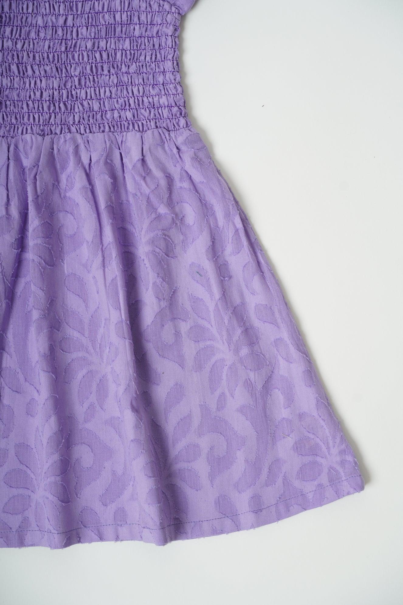Girls Textured Cotton Smocking chest Dress with free headband