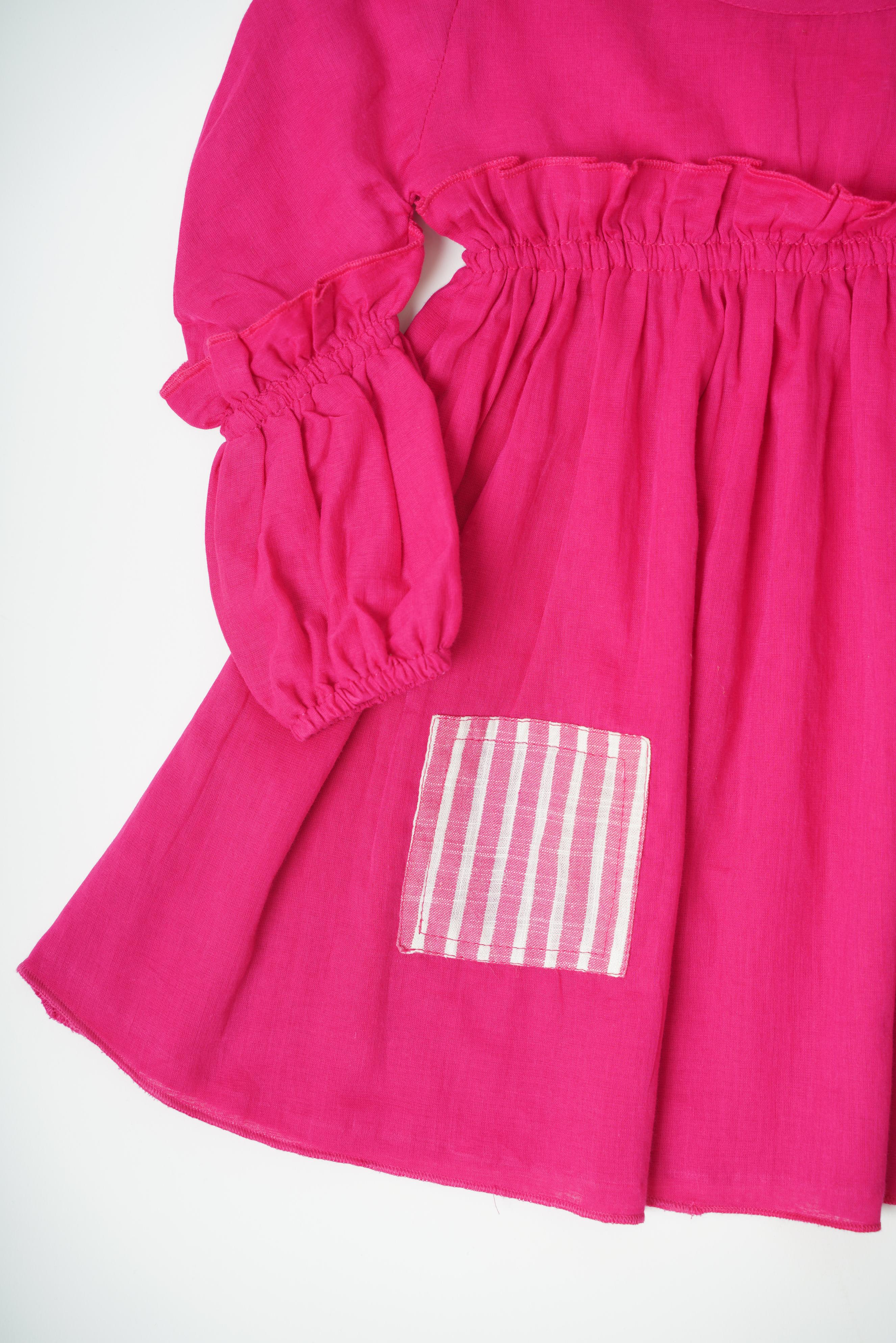 Girls Mulmul asymmetrical Solid Pink Dress