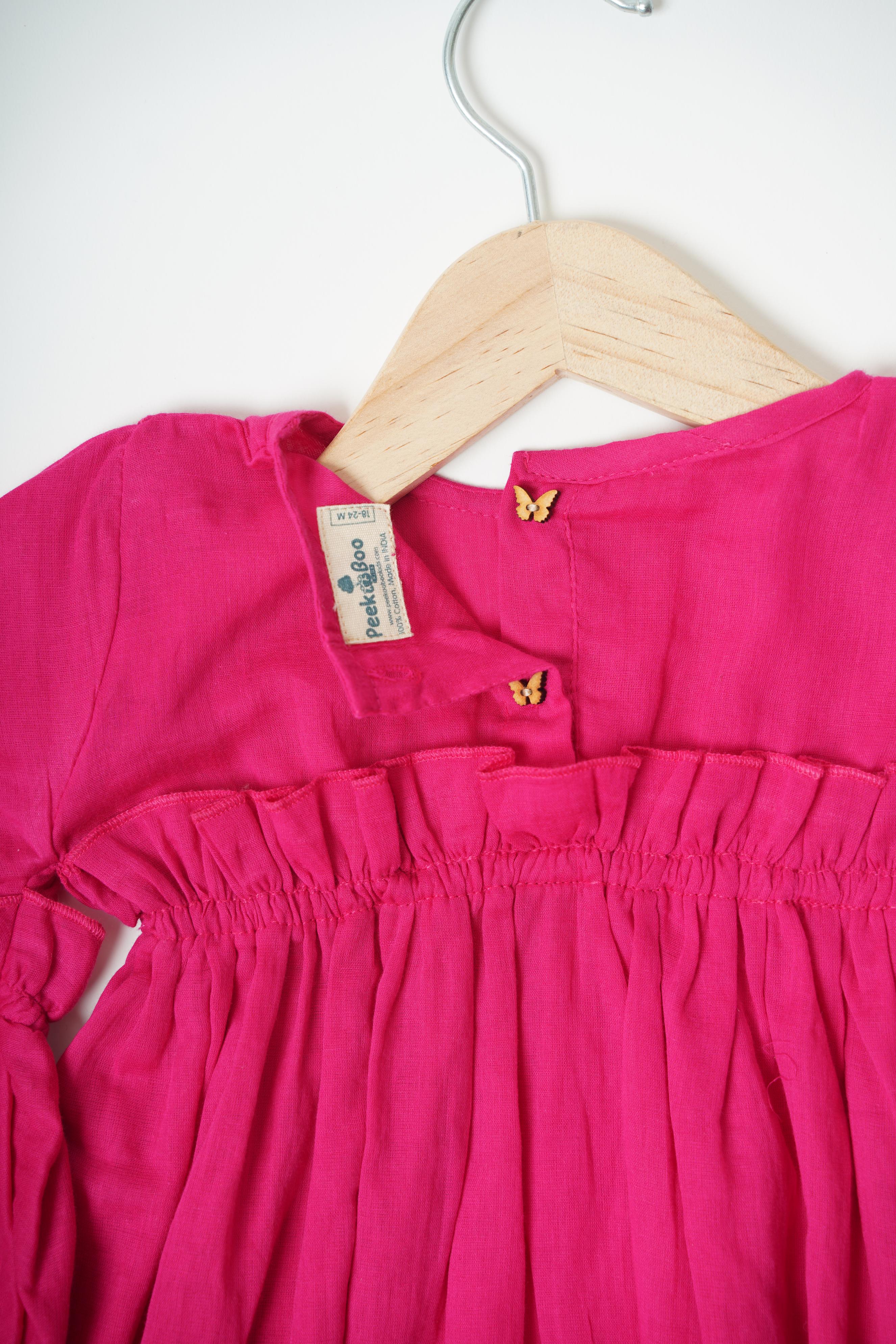 Girls Mulmul asymmetrical Solid Pink Dress