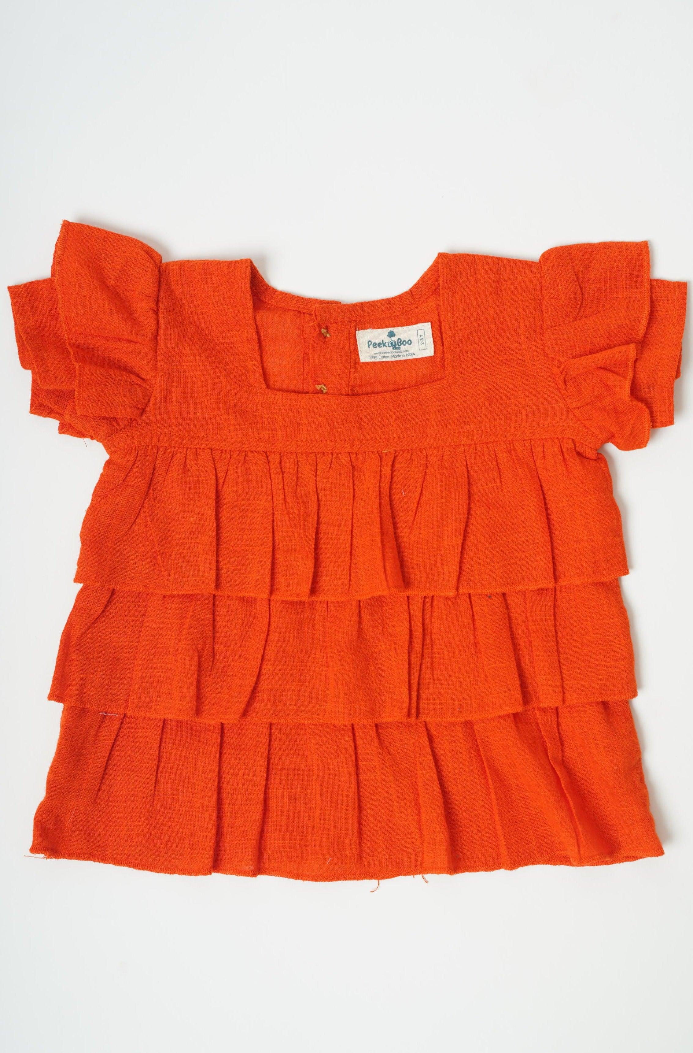 Girls pure cotton layered orange top