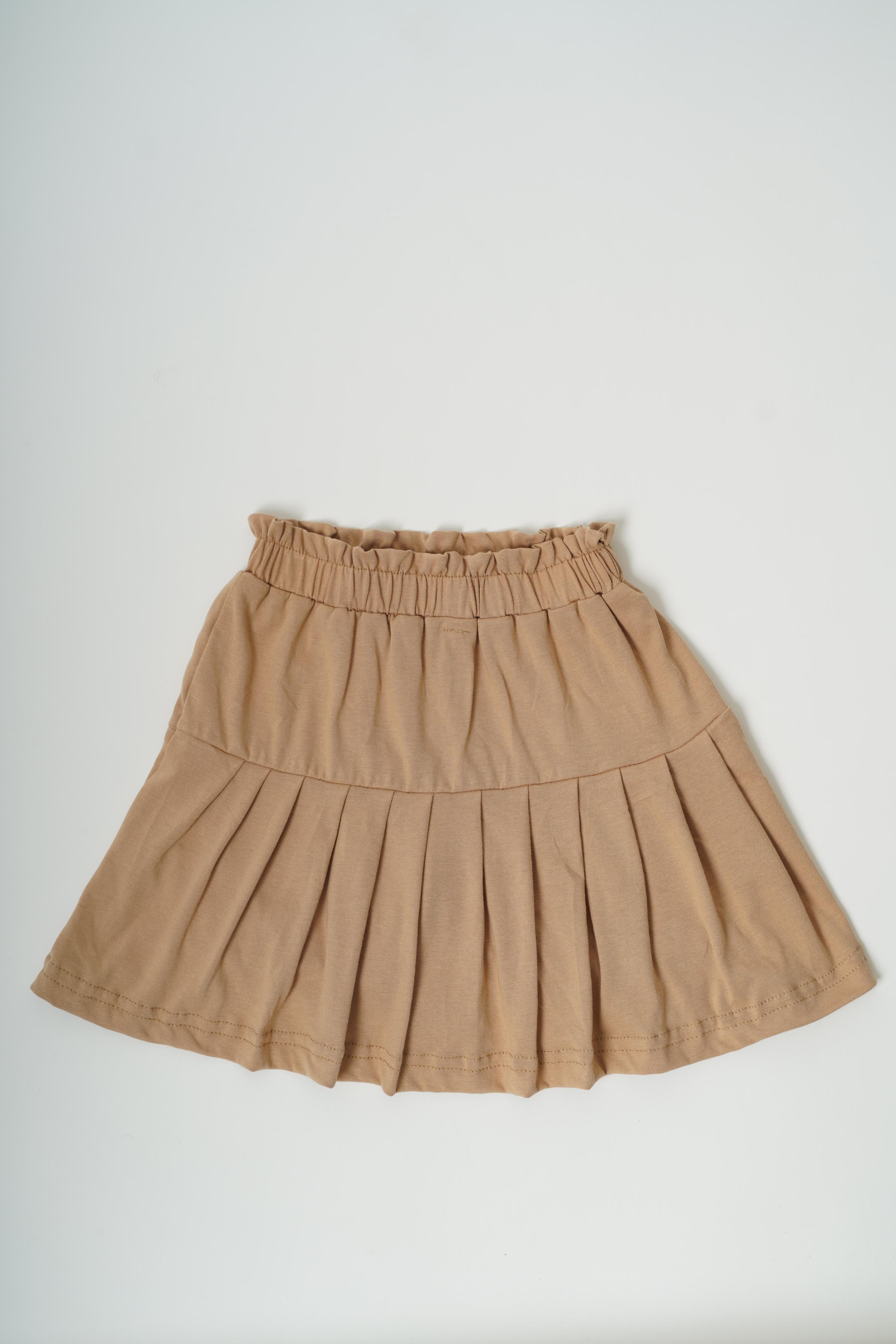Girls 100% Cotton Knit Pleated Brown Skorts
