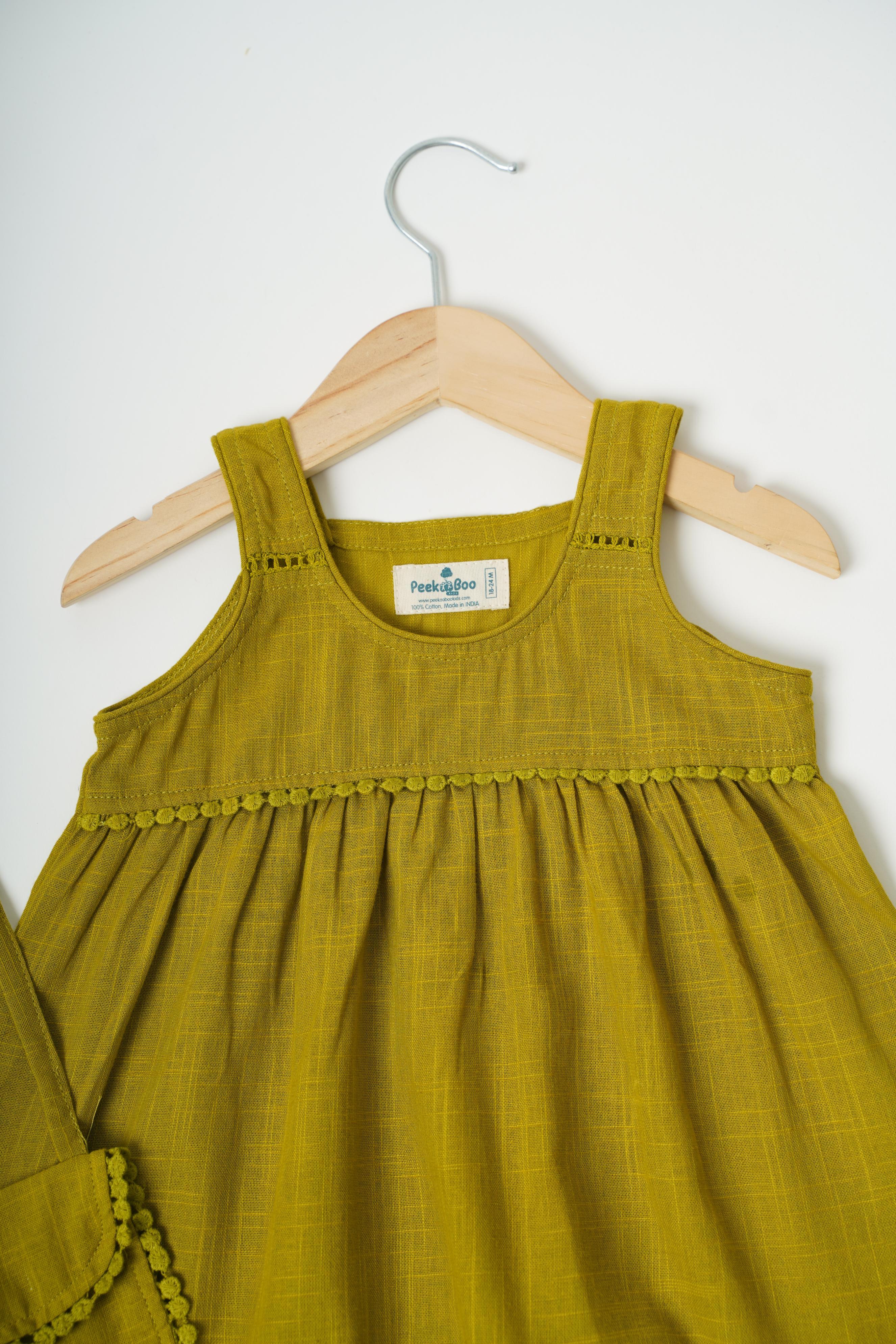 Girls 3 tiered Cotton Dress - Green