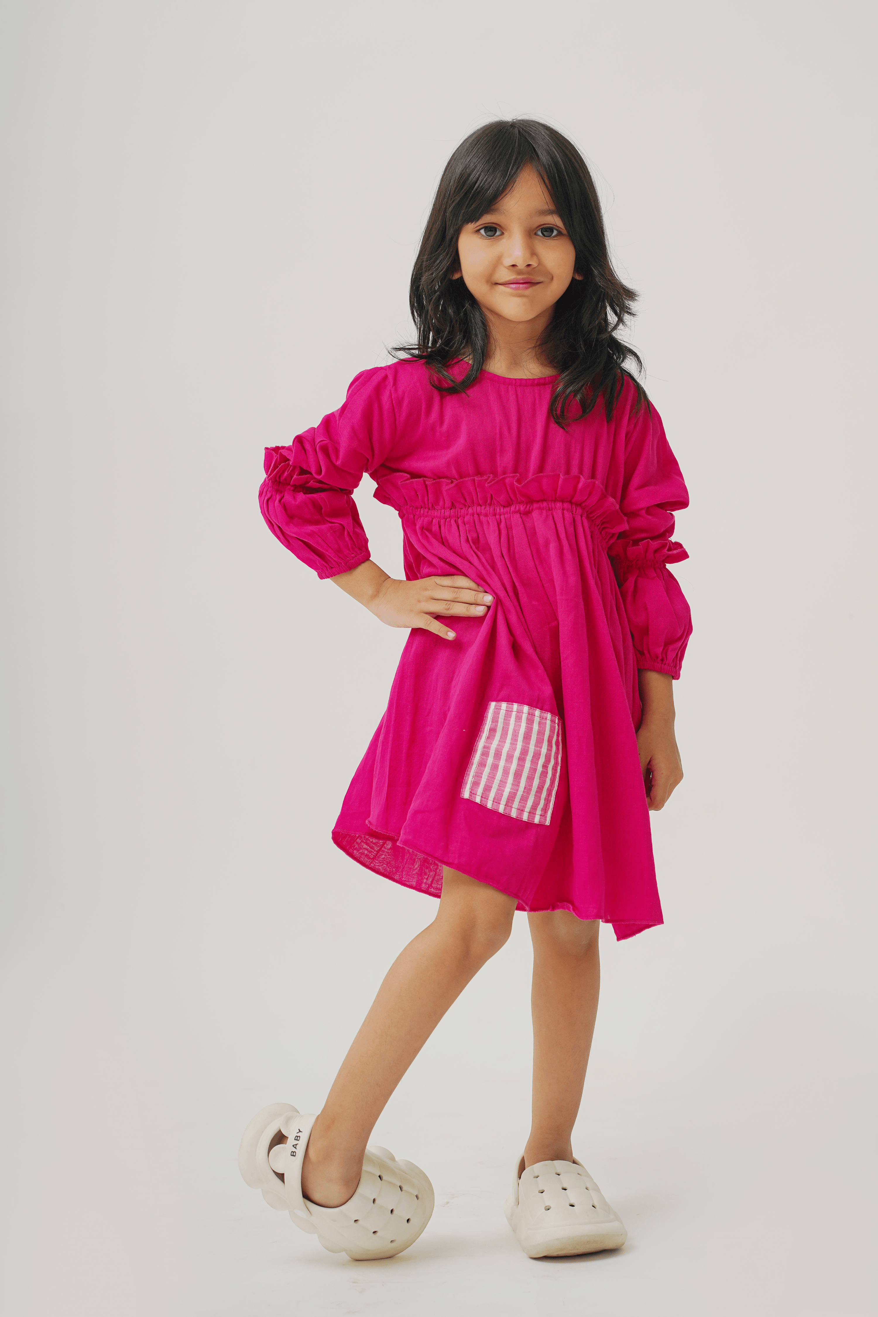 Girls Pure Mulmul Asymmetrical Solid Dress