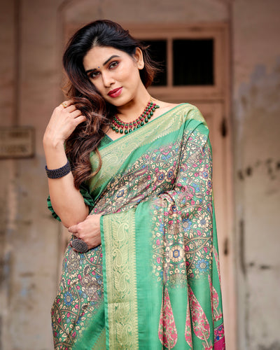 Tussar Silk Saree Mughal-Inspired Digital Print for Women | Wedding & Festive Wear