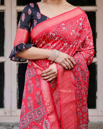 Ajrakh Print Banarasi Silk Saree | Festive Wear