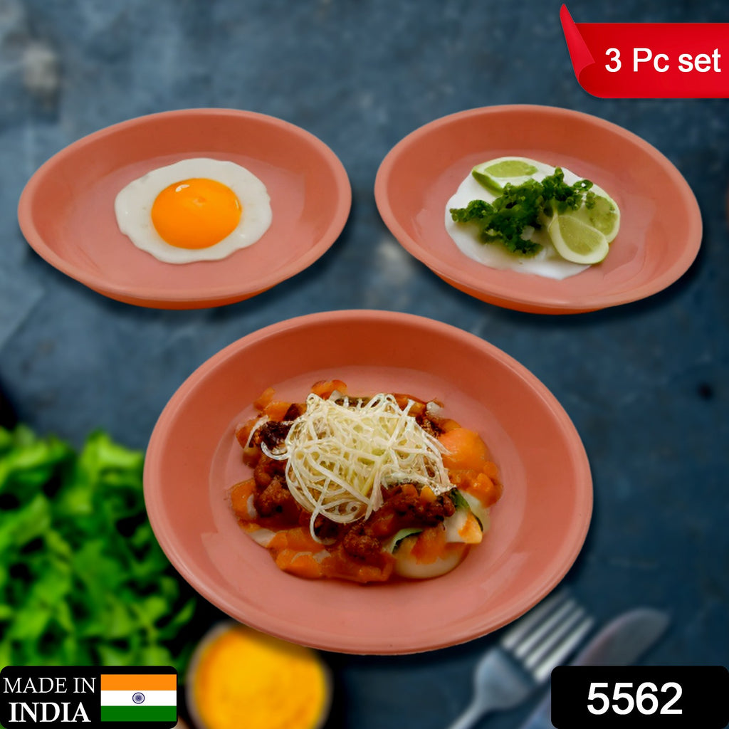 Stacked 3 Pcs Set Round Small Plastic Rasmalai Snacks Breakfast Plates, Reusable & BPA-free.