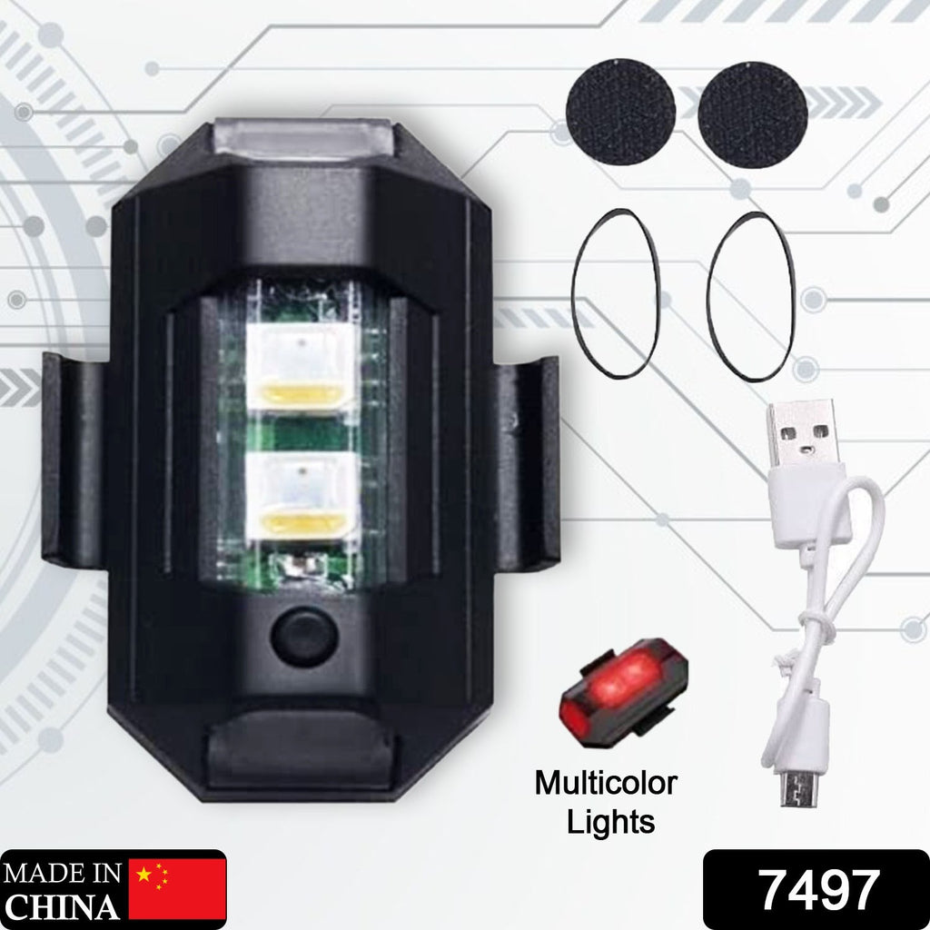 7497 Mini RGB LED Strobe Lights, USB rechargeable, waterproof & multi-color for drones, bikes & vehicles.