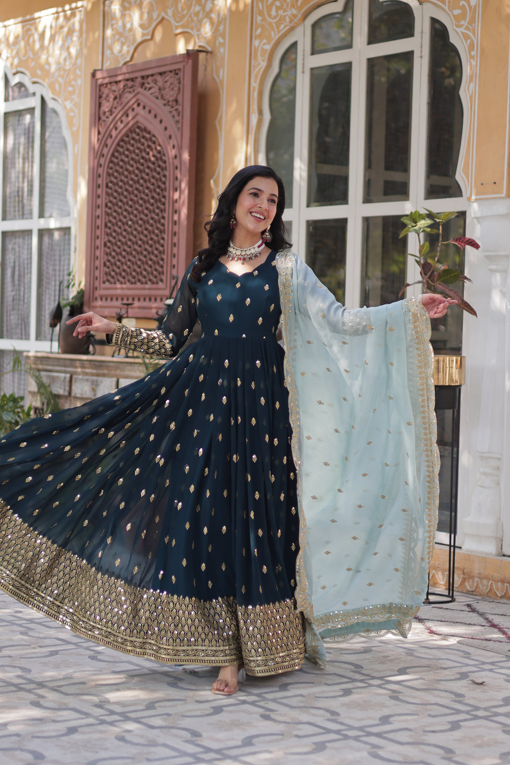 Designer Party Wear Embroidered Gown with Dupatta - Fully Stitched