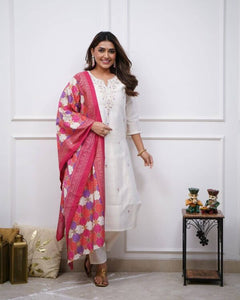 Elegant Women's Embroidered Viscose Chanderi Suit