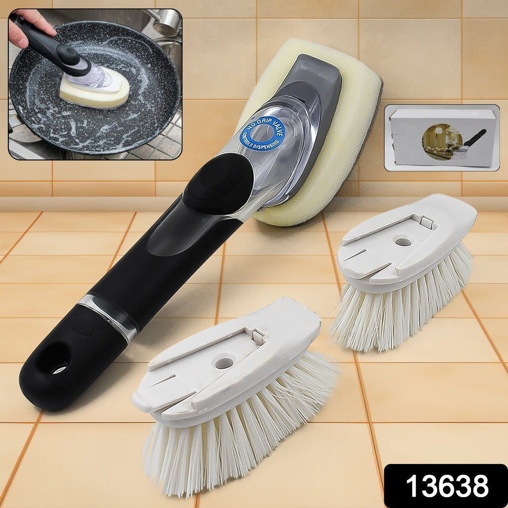 Dish scrubber brush set with soap dispenser