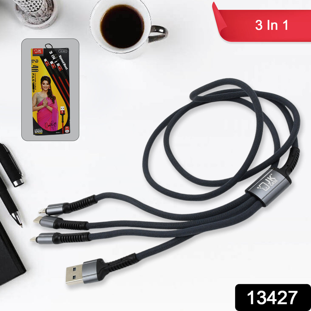 3 In 1 Multi Super Fast Charging Cable (1 Pc  1200 Mm) - TREND BUY