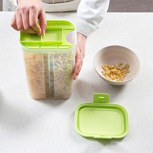 Transparent plastic 2-section airtight food grain cereal storage container 2 Ltr.