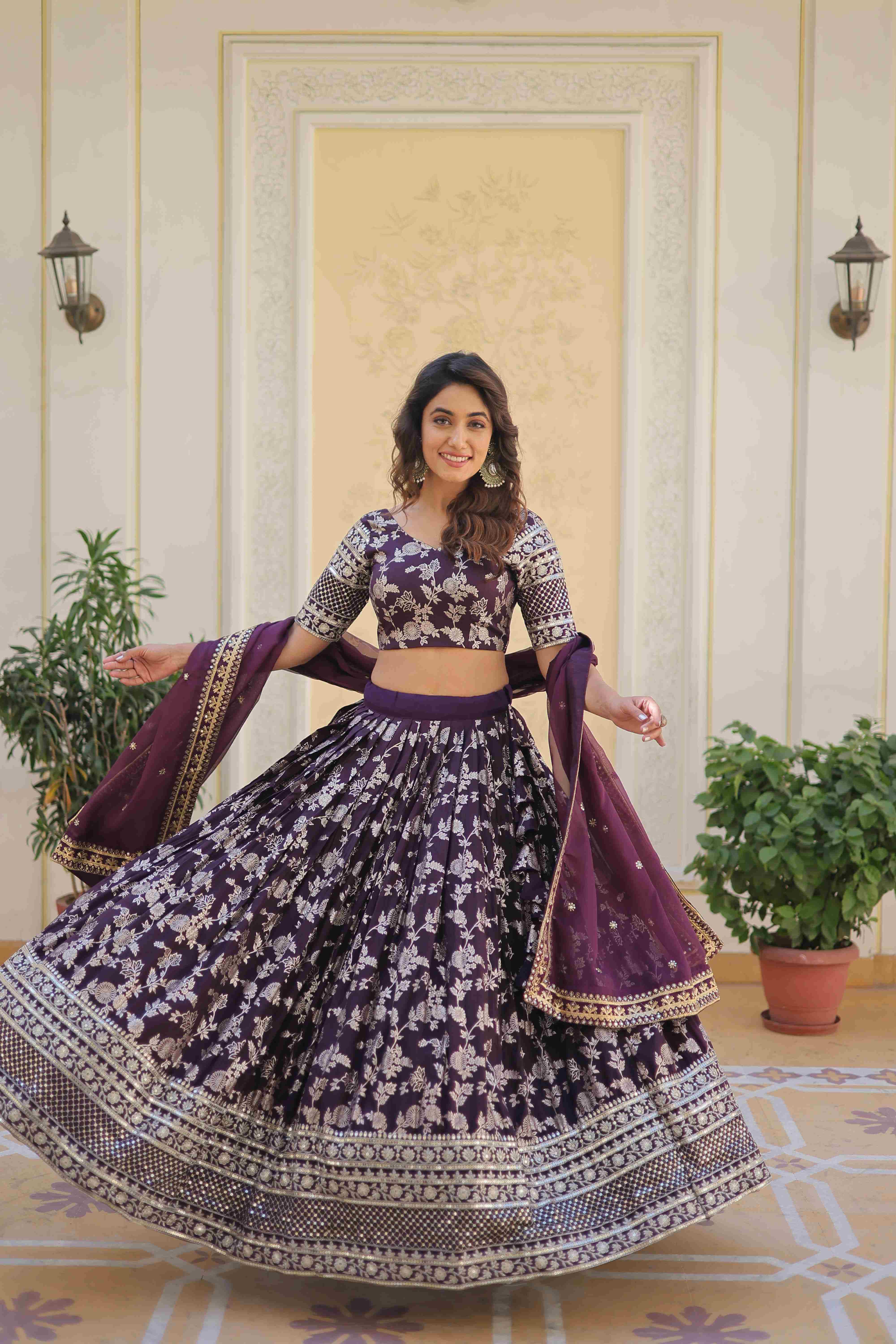 Wine Color Lehenga Choli and Duppatta
