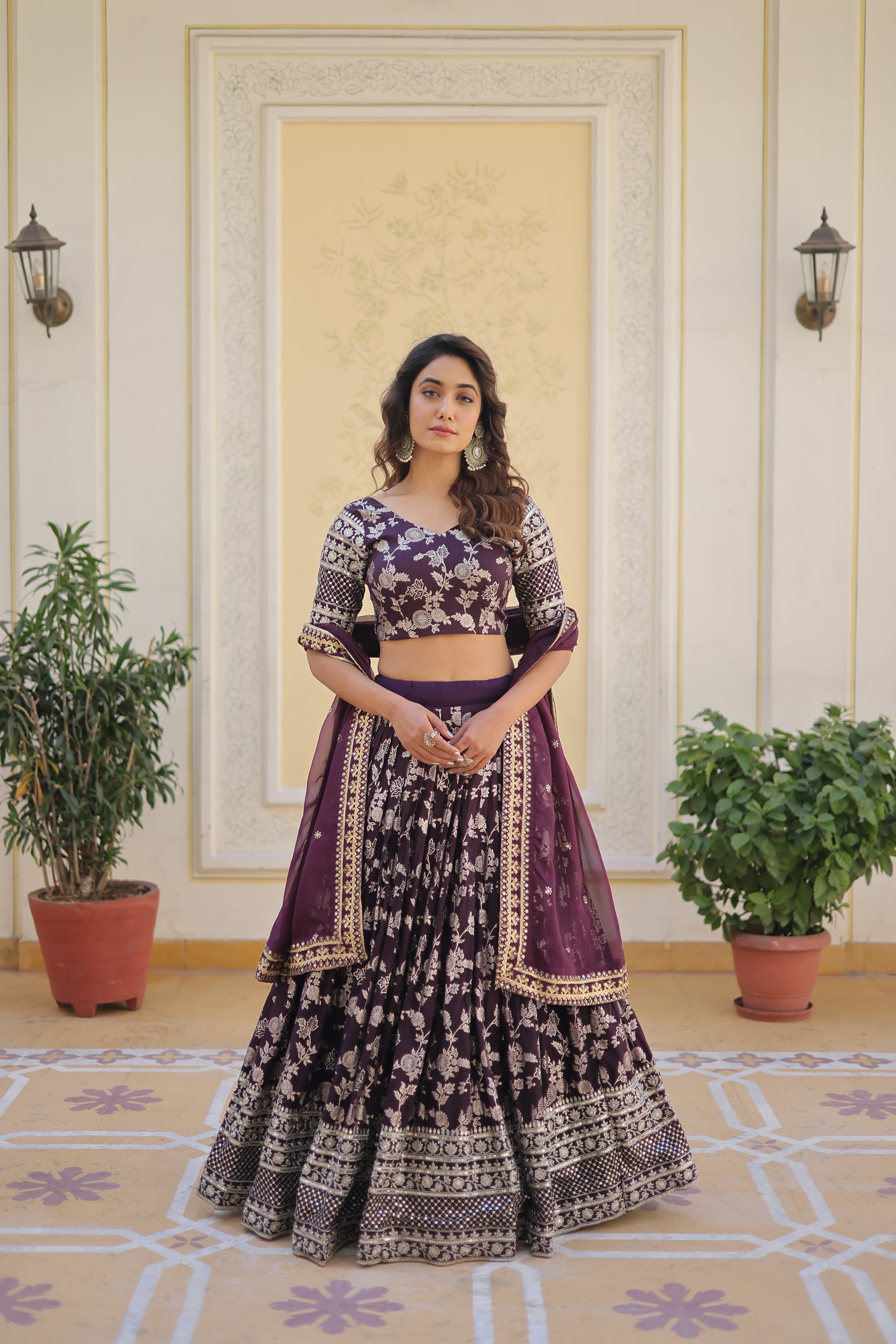 Wine Color Lehenga Choli and Duppatta