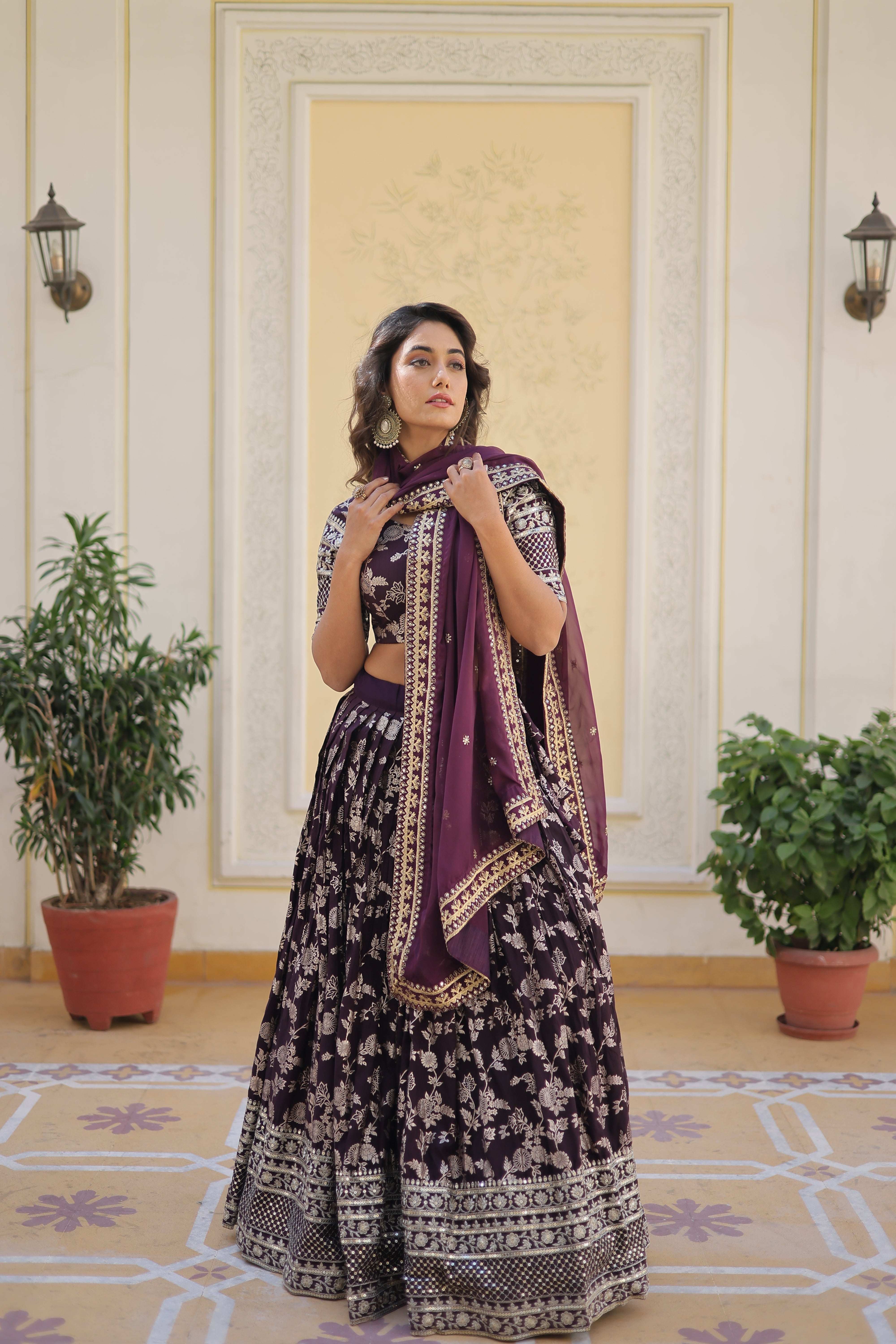 Wine Color Lehenga Choli and Duppatta