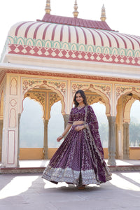 Premium Wine Viscose Jacquard Sequins Embellished Lehenga Choli for Weddings