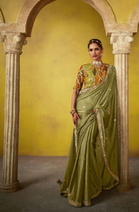 Designer Glass Tissue Saree with Sequin Embroidery | TrendBuy