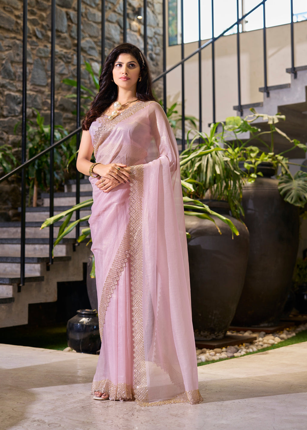 Light pink saree for party wear