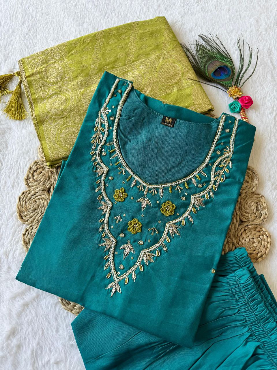 Lyra Rama Kurti featuring a vibrant neon dupatta