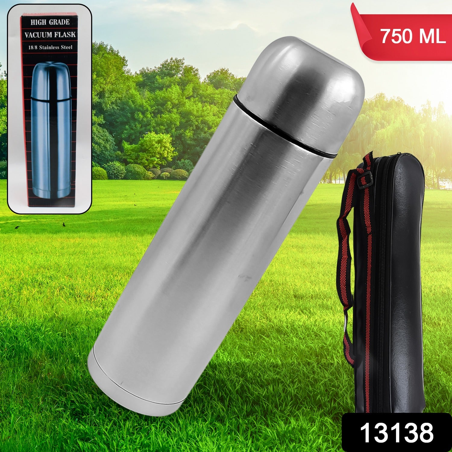 Vacuum Flask With Cover 188 Stainless Steel Hot And Cold Water Bottle With Push-down Lid Double Walled Stainless Steel Bottle For Travel Home Office School Picnic (750 Ml)