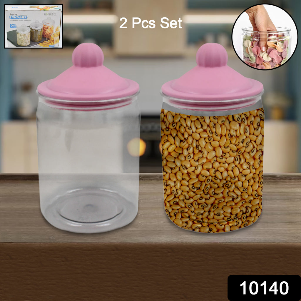 Transparent plastic kitchen food storage jars, 2 pc set, 1100 ml