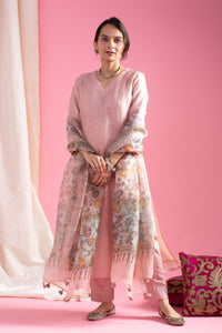 TRENDBUY Elegant Viscose Chanderi Embroidered Kurti with Pant & Floral Organza Dupatta Set