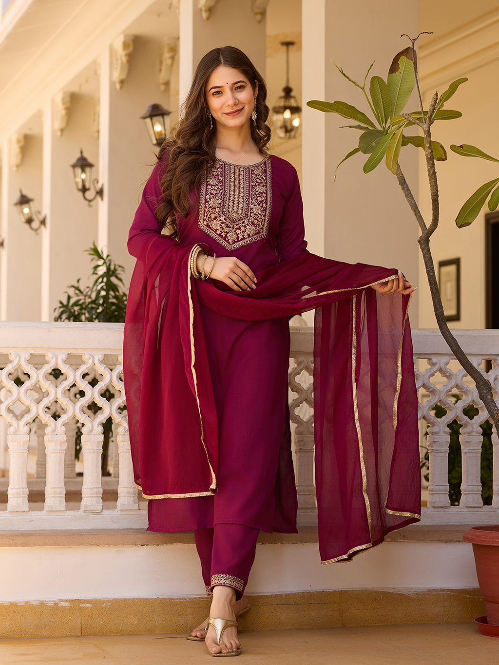 TRENDBUY MV-6029 Rayon Embroidered Kurti Set with Chinon Dupatta for Women