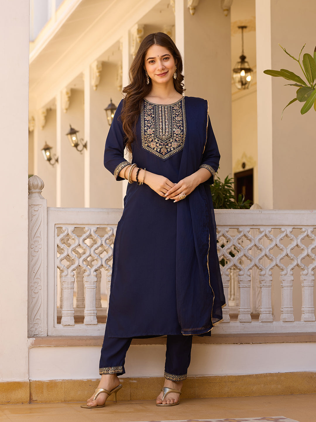 TRENDBUY MV-6029 Rayon Embroidered Kurti Set with Chinon Dupatta for Women