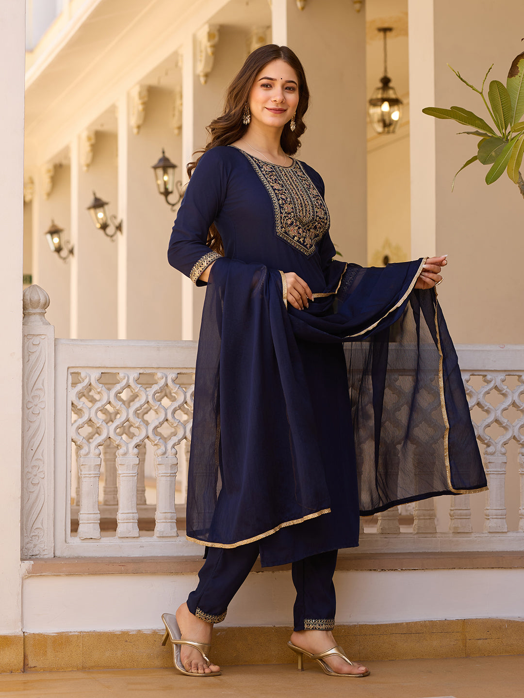 TRENDBUY MV-6029 Rayon Embroidered Kurti Set with Chinon Dupatta for Women