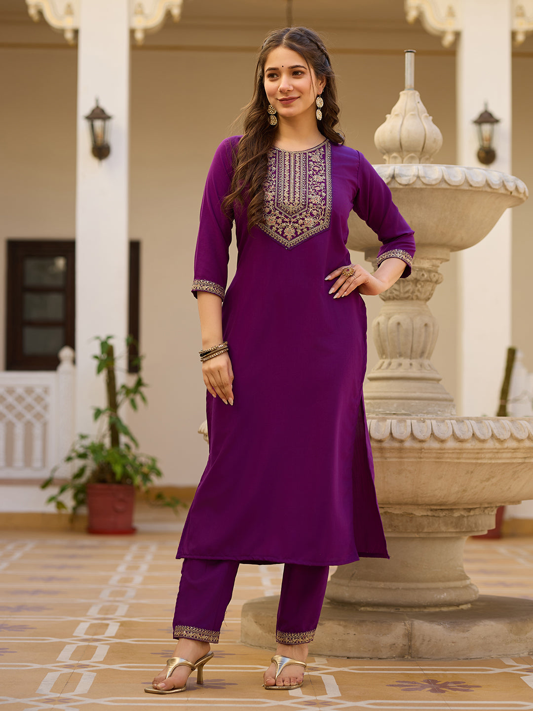 TRENDBUY MV-6029 Rayon Embroidered Kurti Set with Chinon Dupatta for Women