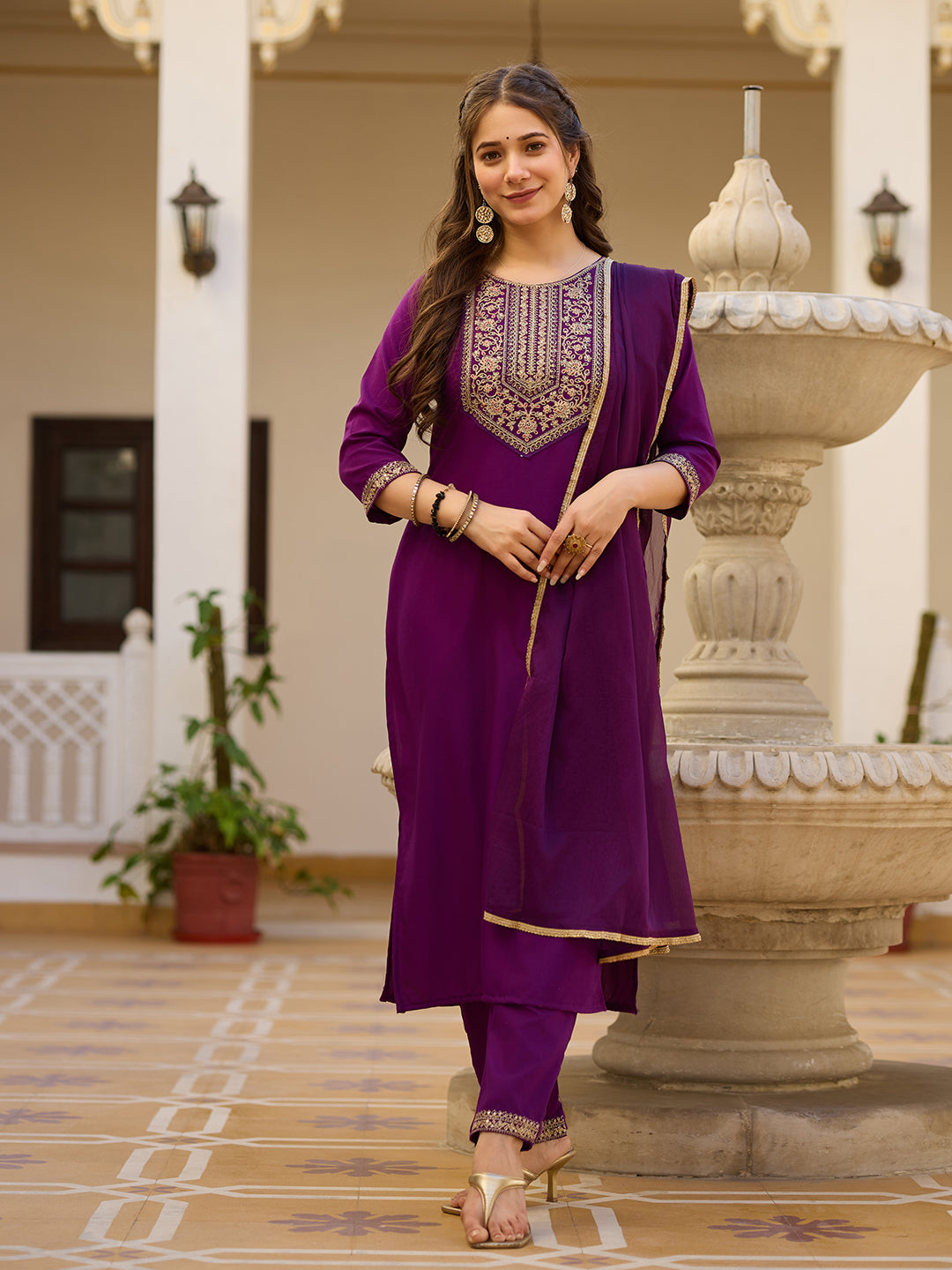 TRENDBUY MV-6029 Rayon Embroidered Kurti Set with Chinon Dupatta for Women