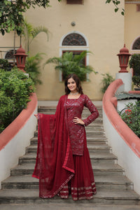 Maroon Color Partywear Readymade Sarara Suit | TRENDBUY