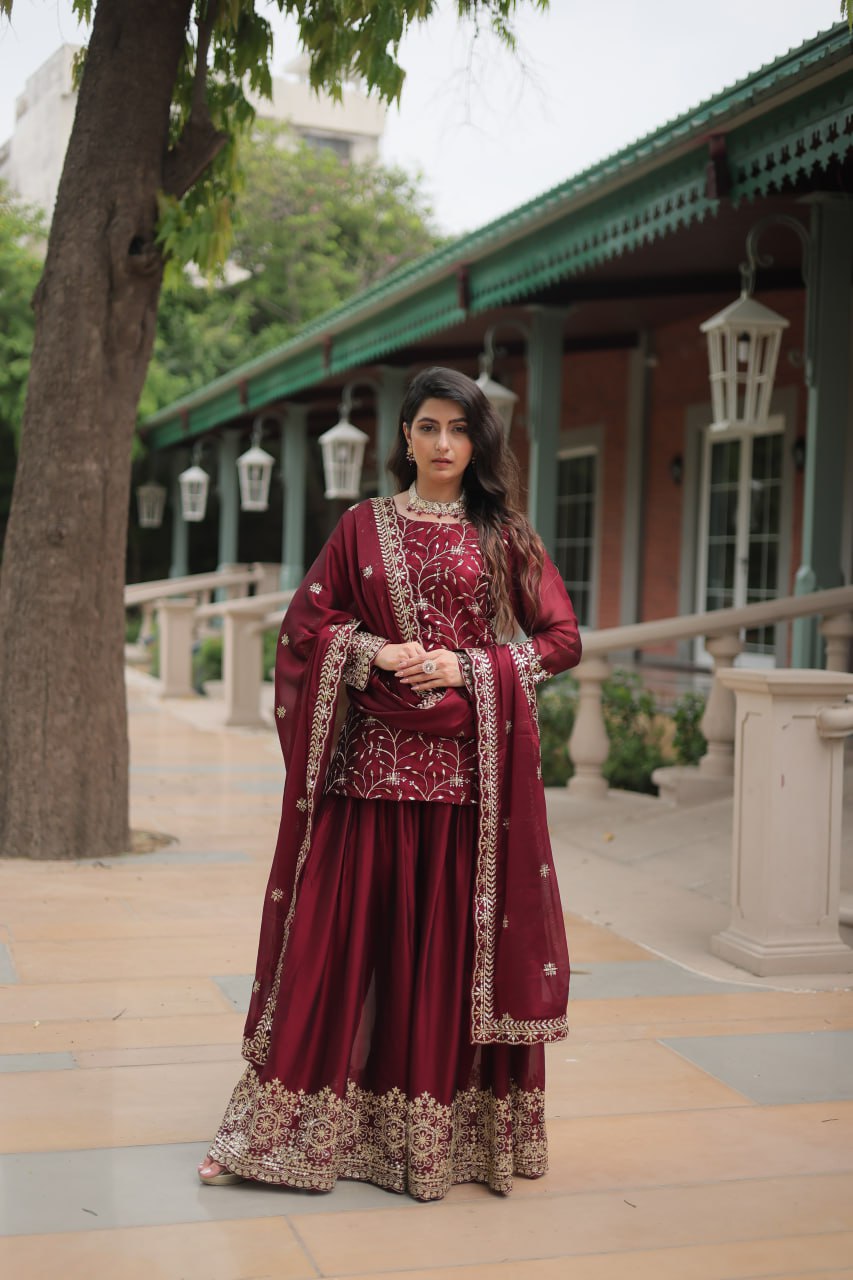 Maroon Color Weddingwear Sarara Suit