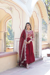 Maroon Faux Blooming Sequin Gown with Duppatta | TRENDBUY